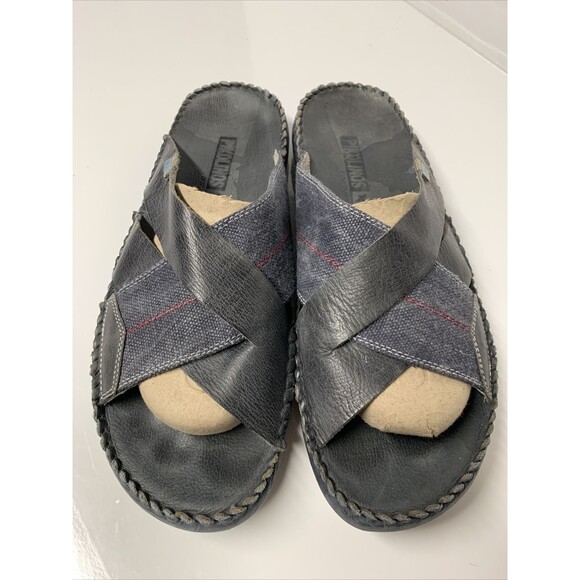Mens Pikolinos Sandals Slides Size 45 - US 11/12 Gray Leather Canvas Cross Strap